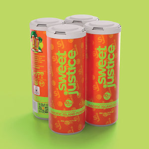 Sweet Justice Pacific Island Punch 4-pack, front label view on green background