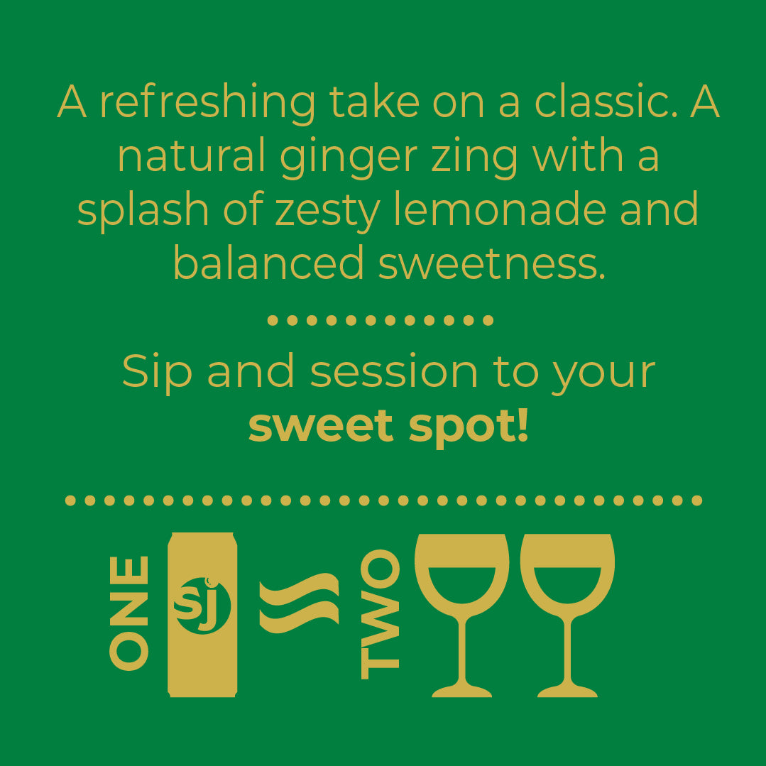 Graphic: Sweet Justice Lemonade Ginger Ale—'1 can = 2 glass of wine’ serving suggestion.